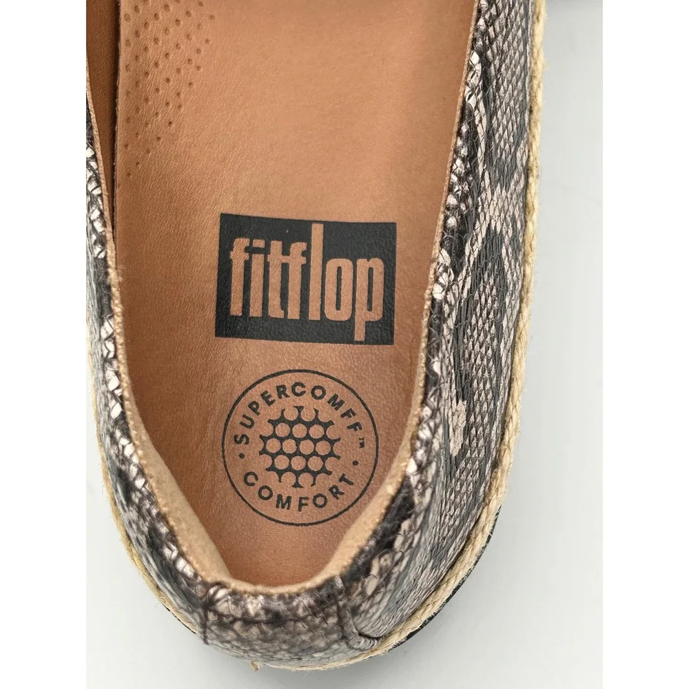 FitFlop Supercomff Snakeskin Espadrille Loafers Brown Black K91-585 Women Sz 8.5